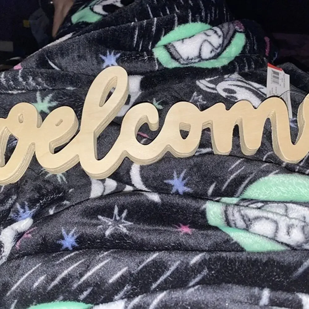 Target DIY wooden word decor. natural wood. cursive “Welcome”. paint ready.